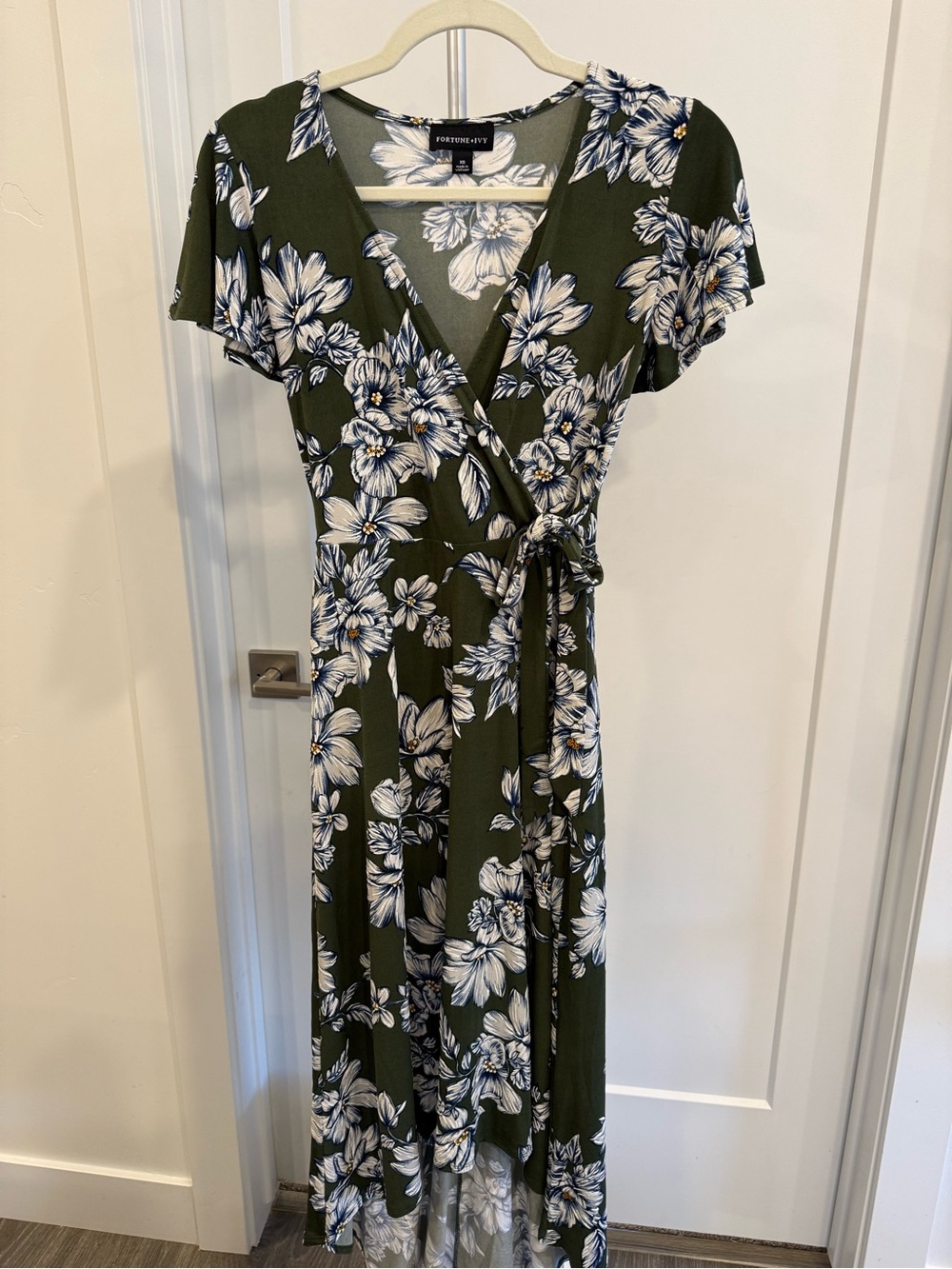 Olive Green Floral Wrap Maxi Dress